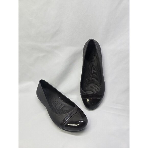 Womens Crocs Size 6 Gianna Alice Shiny Cap Toe Ballet Flat Brown Shoes - Picture 1 of 9